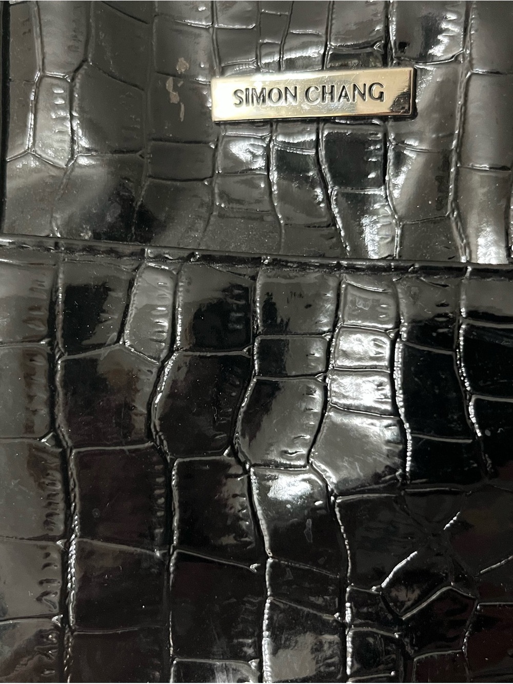 Simon Chang Glossy Black Croc-Embossed Tote with arm strap - Picture 1 of 5